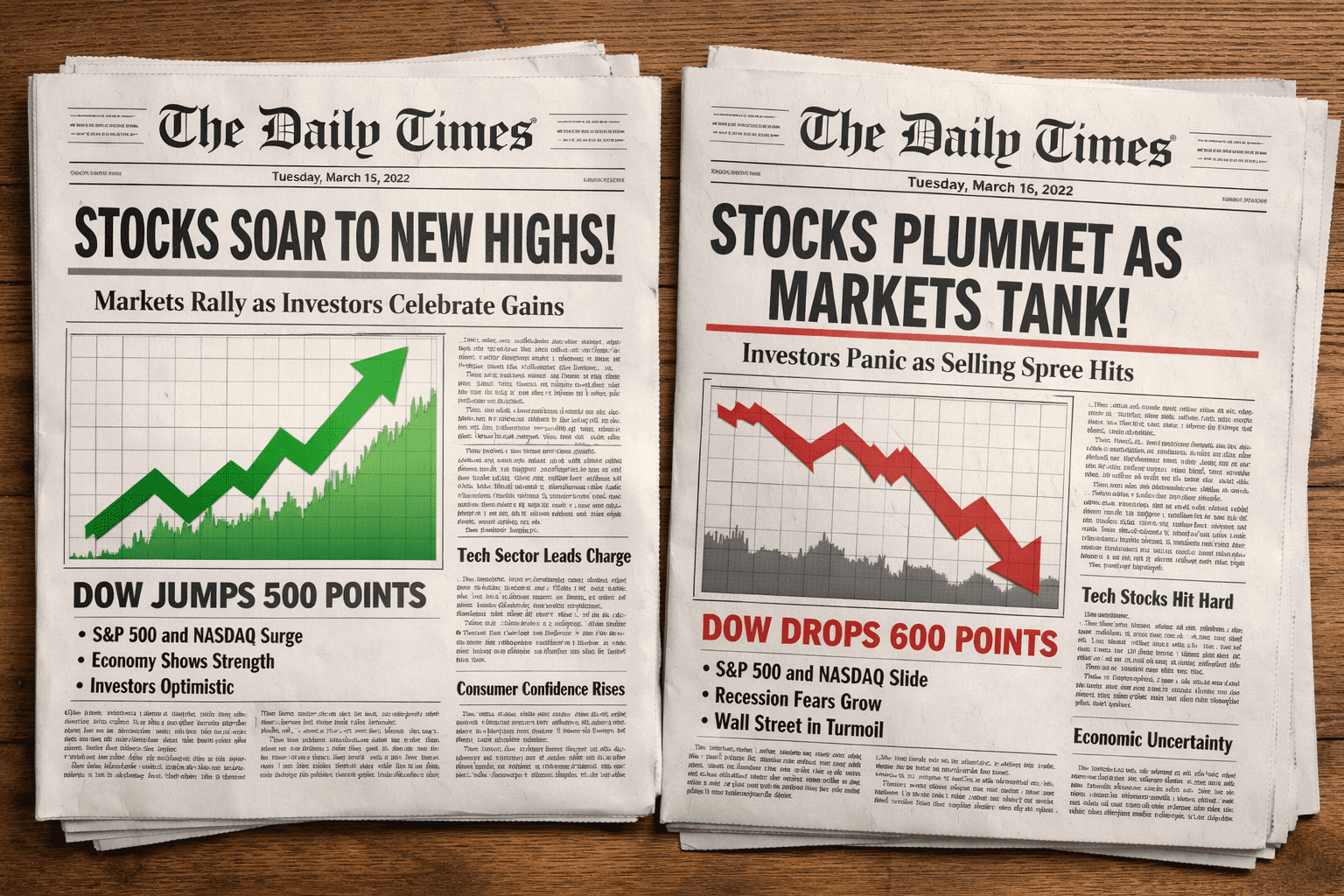 Stock market highs and lows in headlines