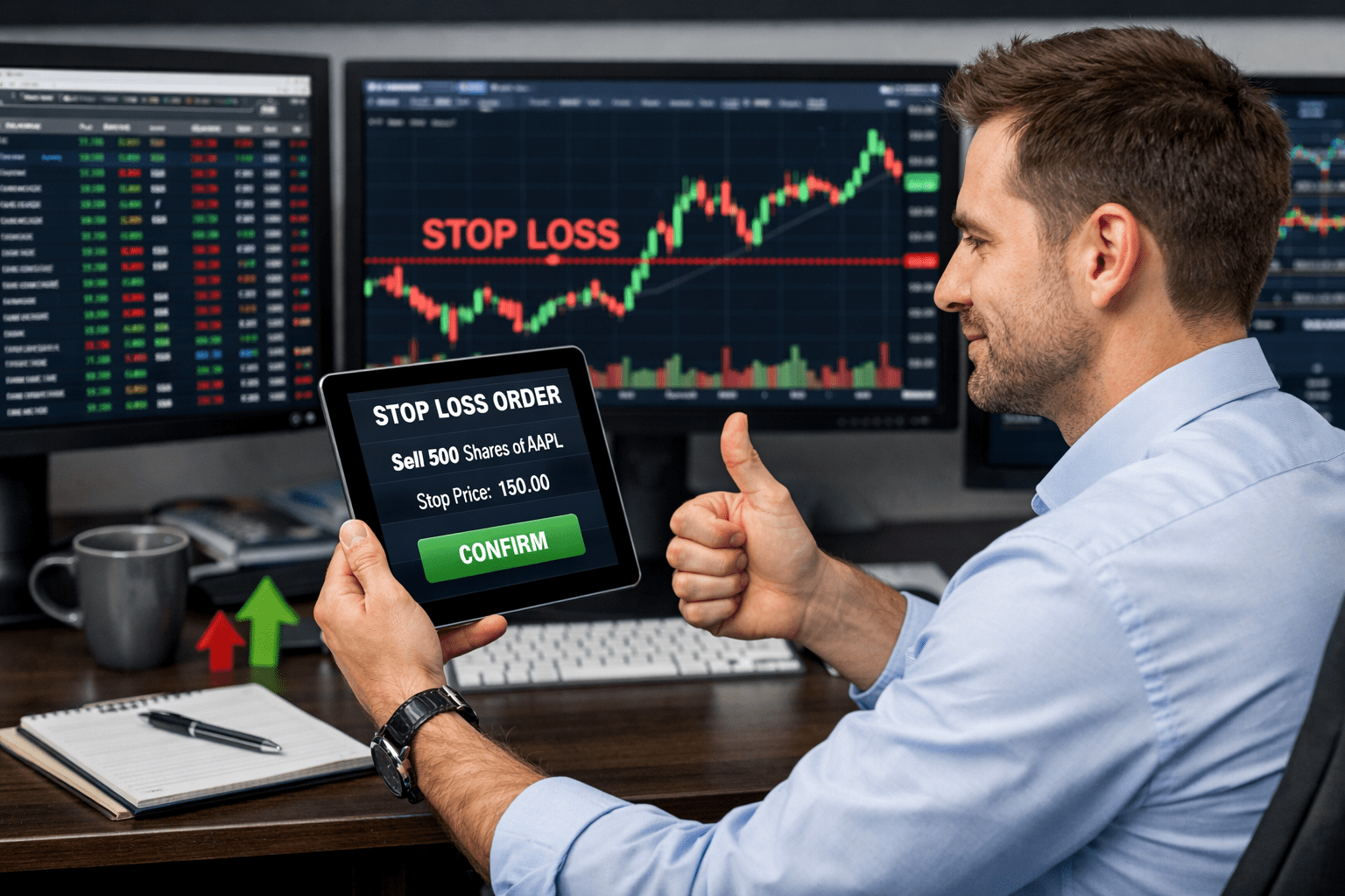 Stock trader confirms stop loss order